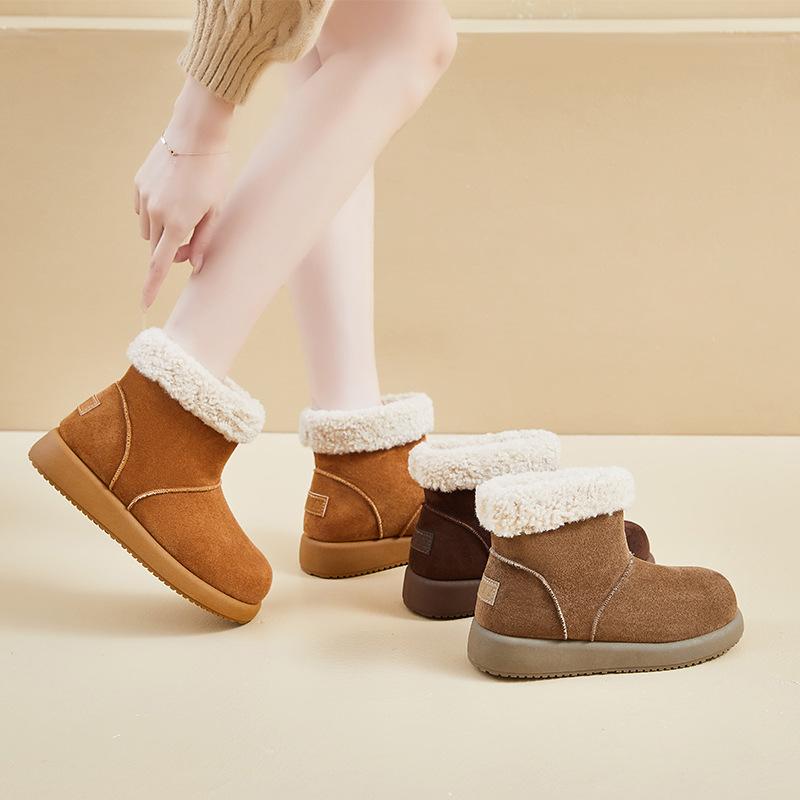 Women's Winter Warm Mini Snow Boots Fuzzy Faux Suede Walking Shoes for Women Casual Anti-Slip Comfortable Platform Short Booties With Faux Fur Lined