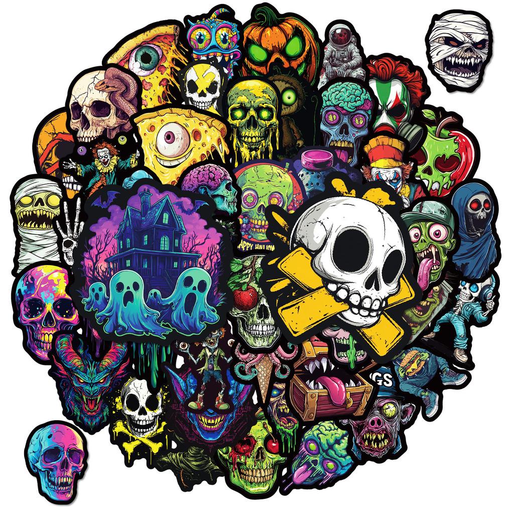 50PCS Colorful Skull & Ghost Face Graffiti Stickers - Unique Creative Decor for Halloween Festivals RecordingYourLife Store