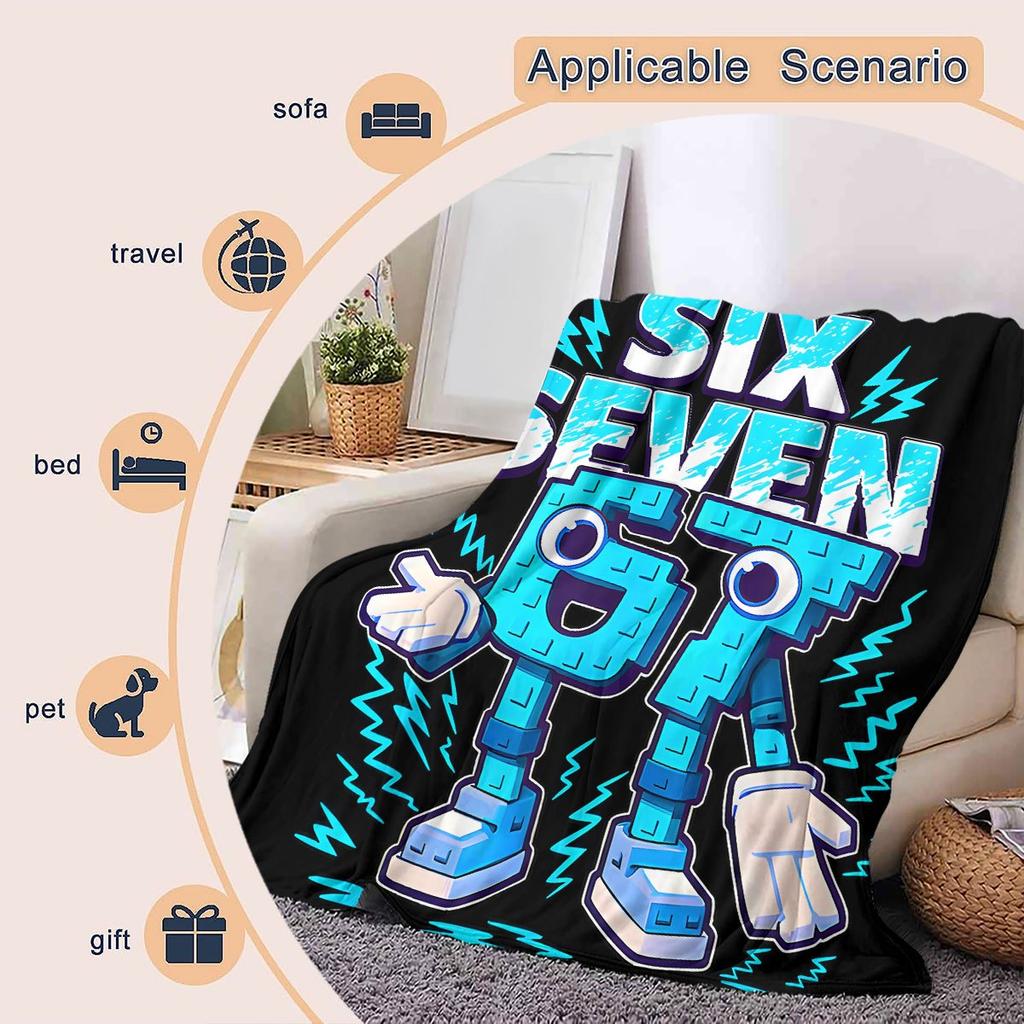 67 model robot fleece blanket is machine-washable and suitable for use on sofas, beds, for travel, camping, and in living rooms