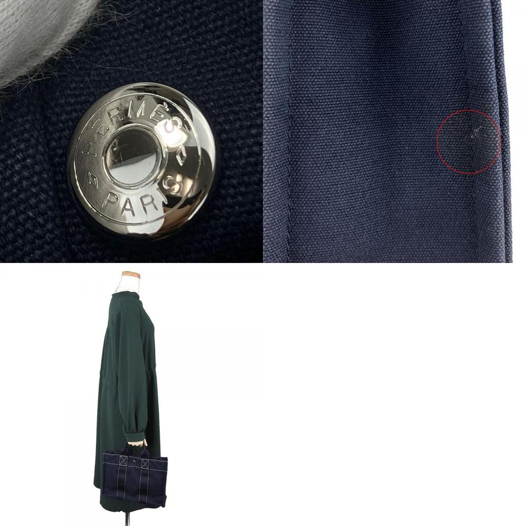 Used HERMES Handbag Tote PM Deauville canvas Navy Navy casual