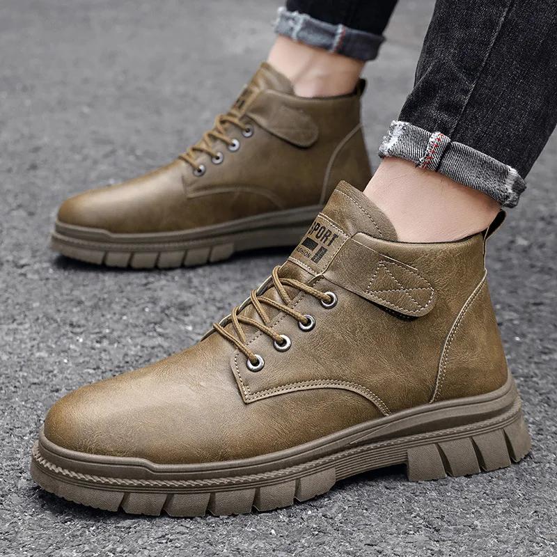 Fashion 2024 Autumn Winter New Men Shoes Safety Leather Boots Versatile Casual Sneakers Warm Soft Sole Ankle Boots Zapatillas De Hombre