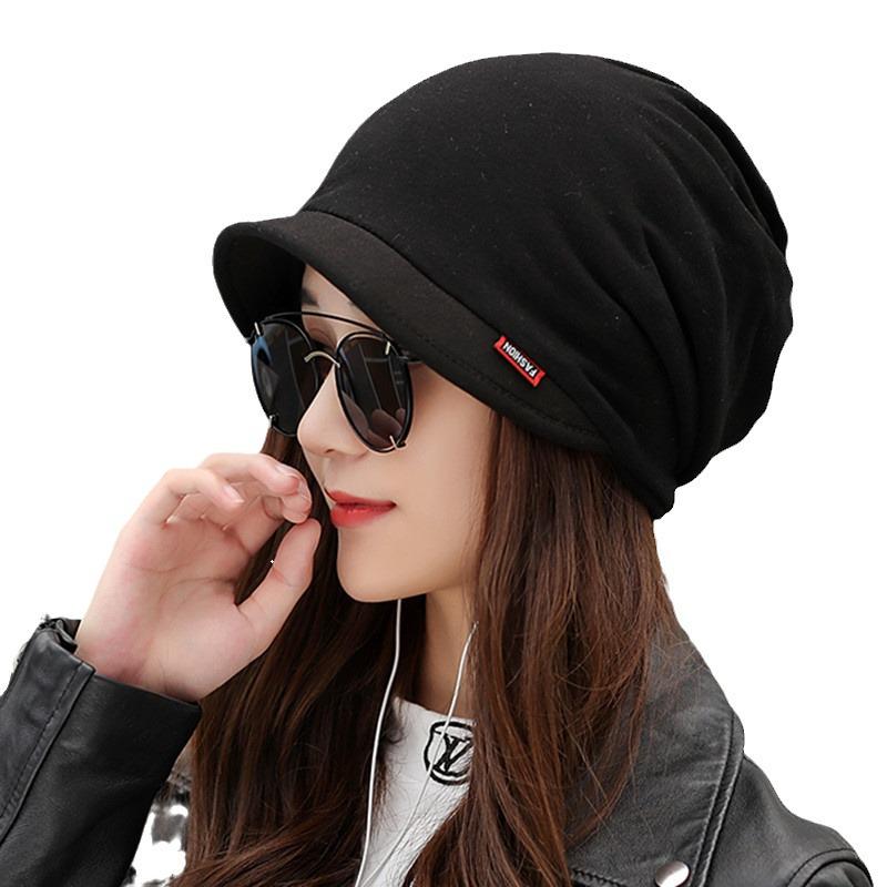 Damen Hut & Schal im koreanischen Stil mit kurzem Schirm, vielseitig, mit Loch für Pferdeschwanz