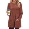 Women's Fall Winter Ribbed Long Sleeve Knit Tunic Crew Neck Solid Color with Pockets Casual Sweater