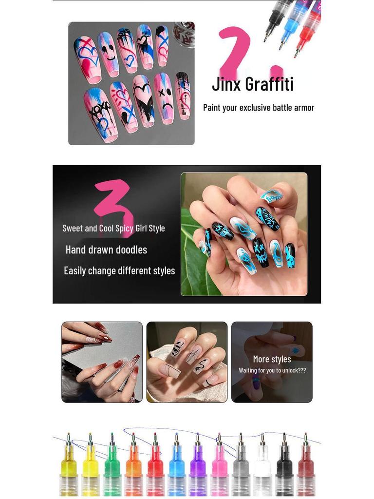 12-Color Acrylic Nail Art Graffiti Pen Set - Quick-Dry for DIY Painting, Dotting, and Outlining
