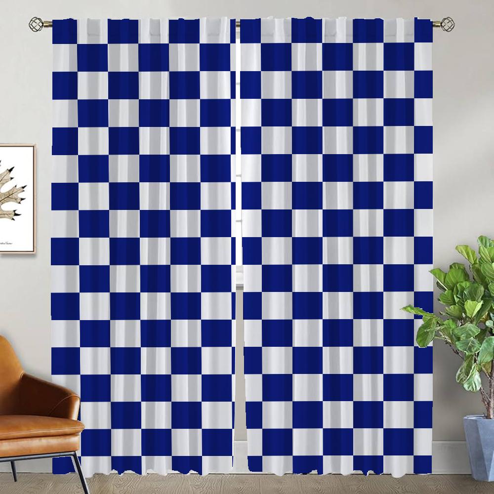 Window Curtain for Room 2 Panel Checkerboard Tulle for Bedroom Home Interior Curtains 2 Pieces Halloween Decoration Shades Child