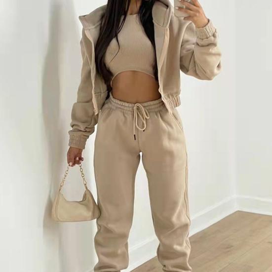 3 Piece Sweatsuits Set for Women Fleece Zip Up Hoodie Sweatshirt Tank Top Jogger Sweatpants Set Fall Casual Tracksuit Outfits
