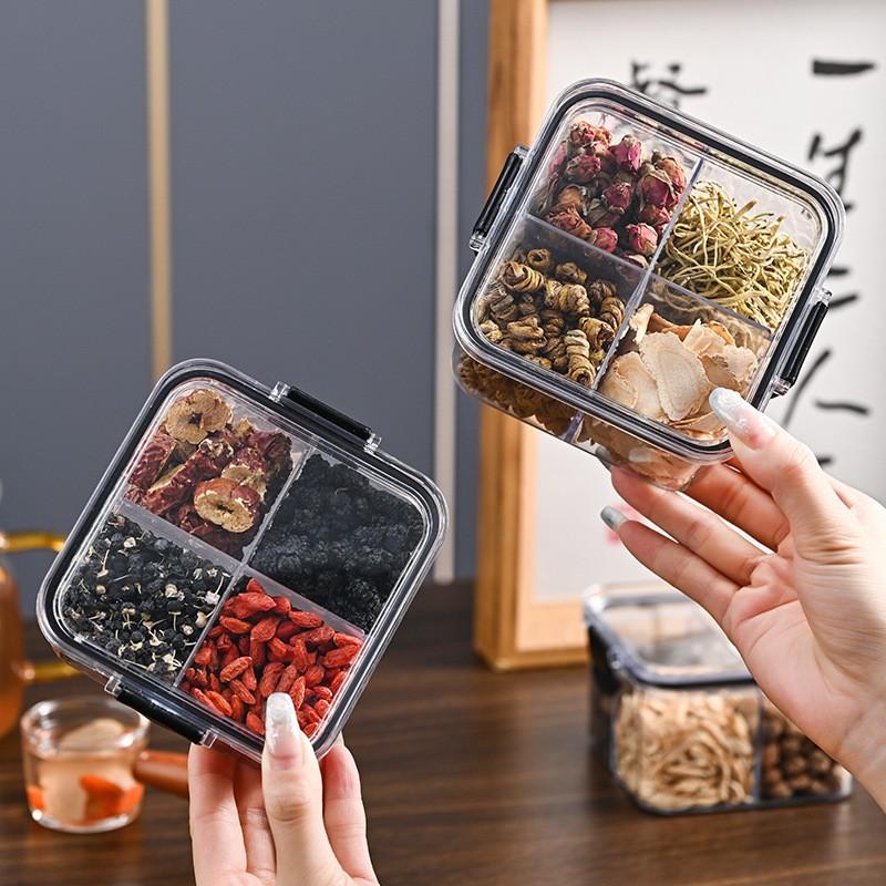 2-Piece 460ML Divided Sealed Storage Box Set, Transparent Plastic Organizer Container for Snacks & Food Organization