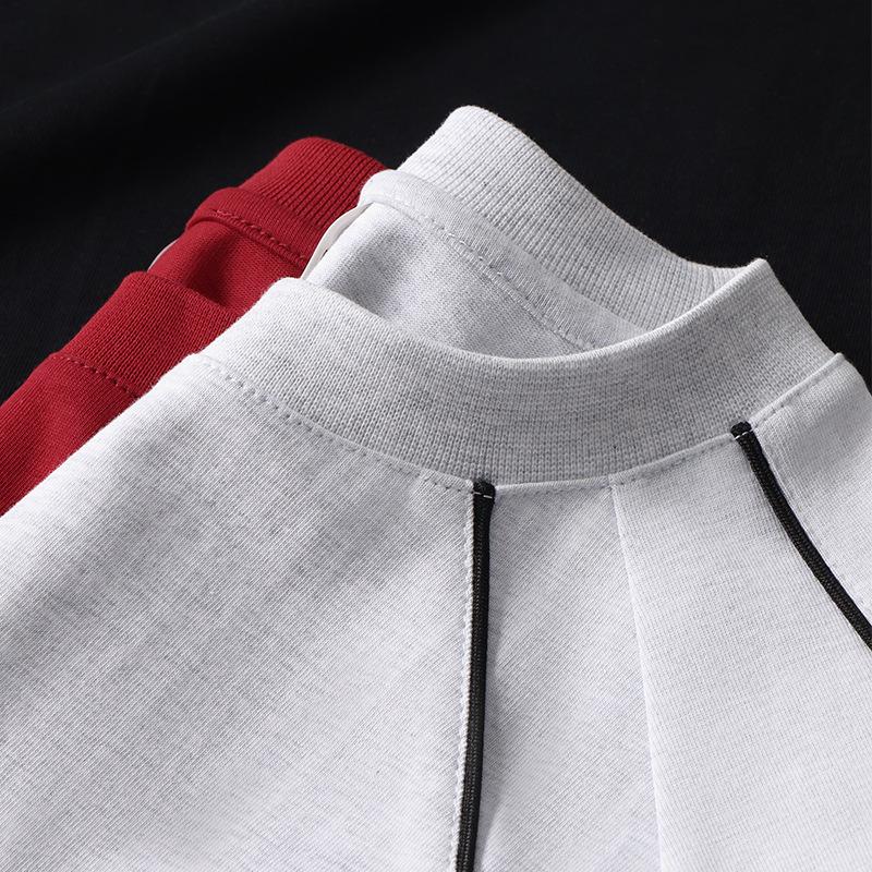 Men's 240g Pure Cotton Contrast Color Round Neck Short-Sleeve Loose T-Shirt: High Street Trendy Style
