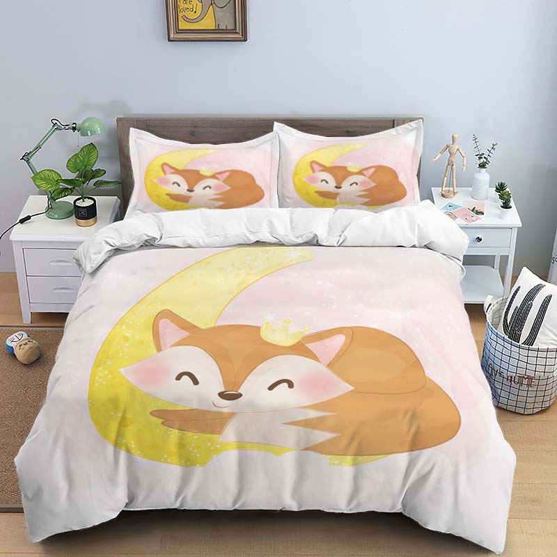 Comforter Moon Little Animal Sleep Print Digital Print Polyester Bedding Sets Girl'S For Teens