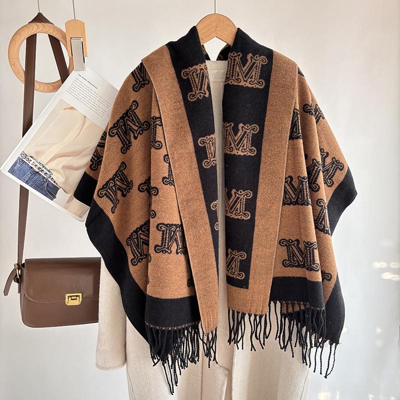 Winter-Imitat-Kaschmirschal Damen Herbst- und Winter-verdickter Fransen-Schal Zweifach verwendbar Warm und vielseitig