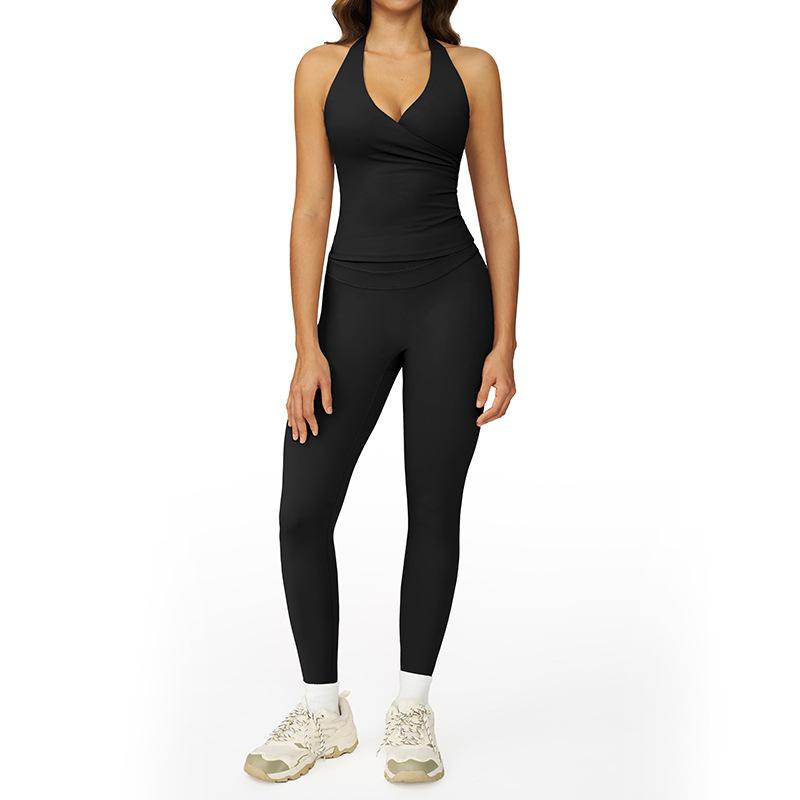 JYL Quick Dry Brushed Yoga Set Hollow Back High Waist Outfit