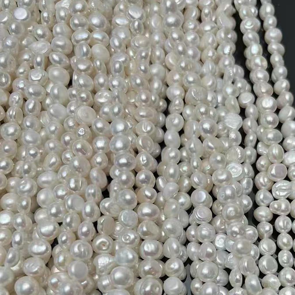 1String, White Natural Shell Mother of Pearl Beads, 5-6mm, Boho Handmade Double-sided Light Beads for Jewelry Making DIY Necklace Accessories 36cm