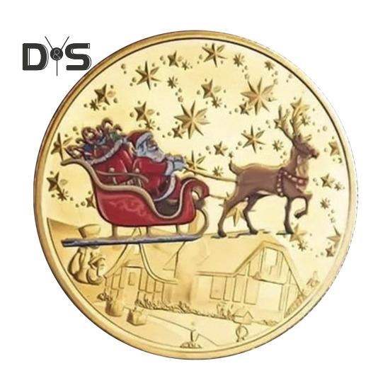 

Металлическая рождественская монета, двухсторонняя монета с Рождеством, коллекционная монета в виде оленя Санта-Клауса для праздничного подарка на память A
