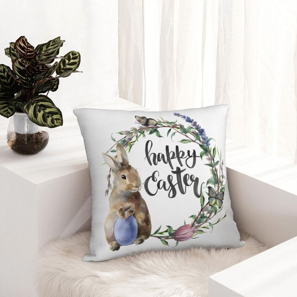 Happy Easter Egg Pillow Cover Cartoon Bunny Polyester Pillow Case Cushion Cover Funny Pillowcases For Sofa Home Decorative