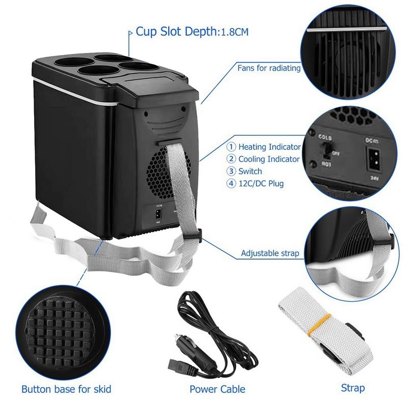 Elektrikli Araba Mini Buzdolabı 12V 6L Taşınabilir Araba Buzdolabı 2'si 1 Arada Soğutma Isıtma Kamp Buzdolabı Oto Açık Hava Aksesuarları