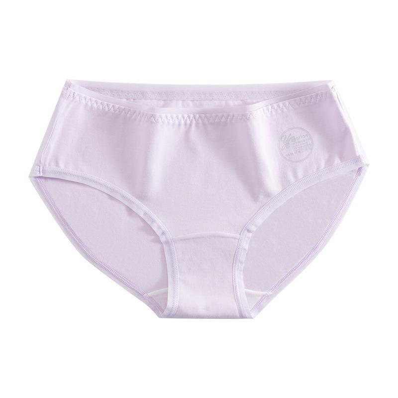 Women Breathable Antibacterial Cotton Crotch Mid Waist Solid Simple Panties