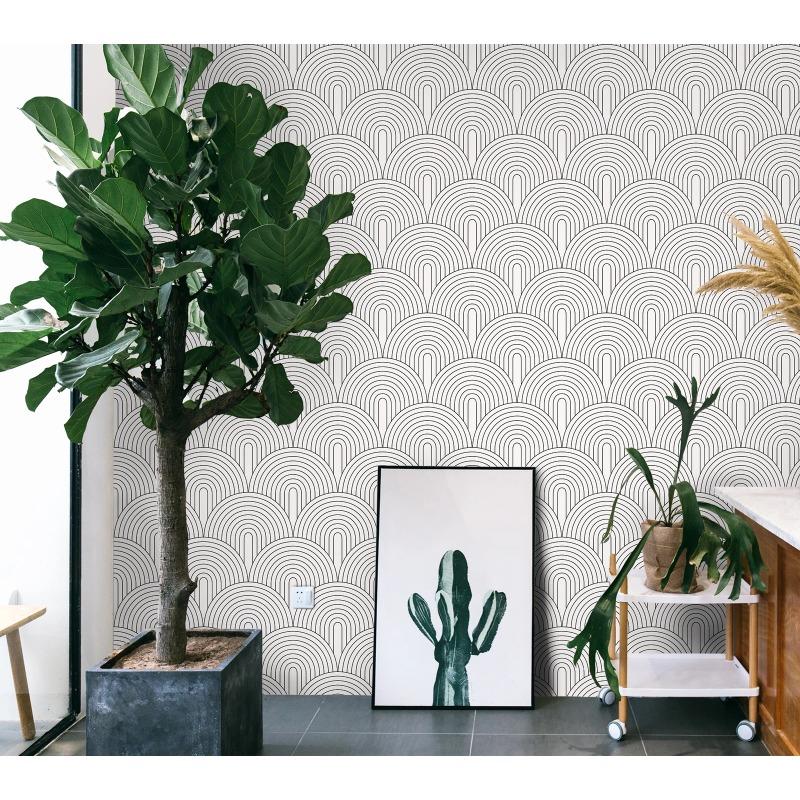 1pc Self-adhesive Wallpaper for Home,Removable Contactpaper,Abstract Rainbow,Black and White, Bedroom Decoration,Peel and Stick