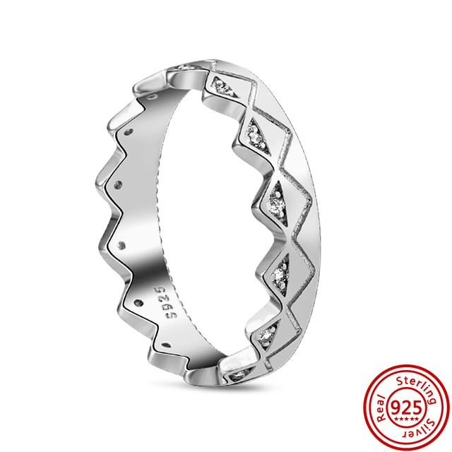 Authentic 100% 925 Sterling Silver Princess Regal Crown Heart Sparkling Zircon Luxury Circle Rings Women Wedding Jewelry