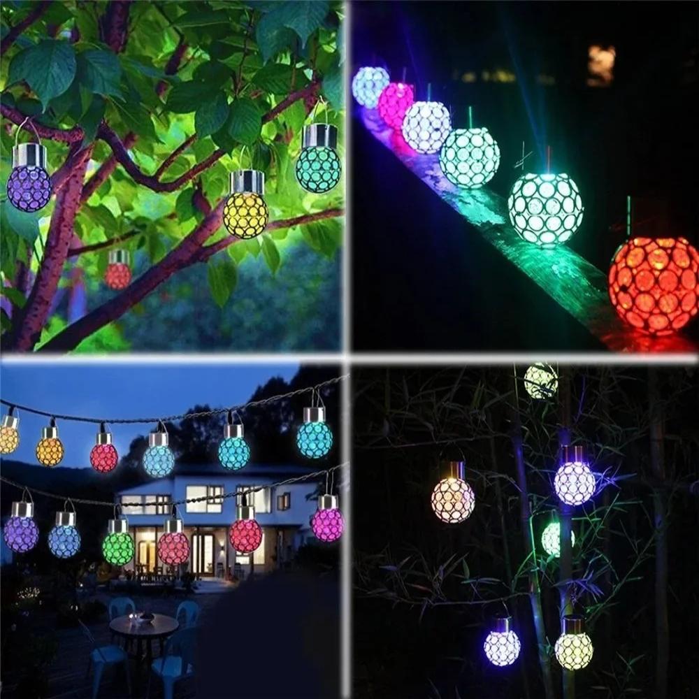 Solar LED Hanging Light Lantern Waterproof Hollow Out Ball Lamp for Outdoor Garden Yard Patio Decoration Holiday Lig Solar Light