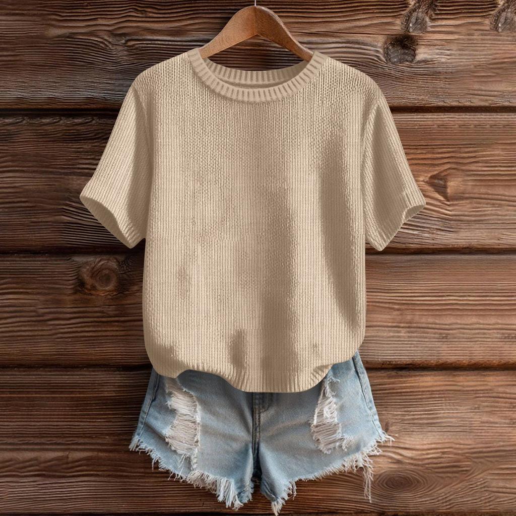 Women's Cute Sweater Knitted Fashion Casual Round-neck Short-sleeved  Cozy Print Top