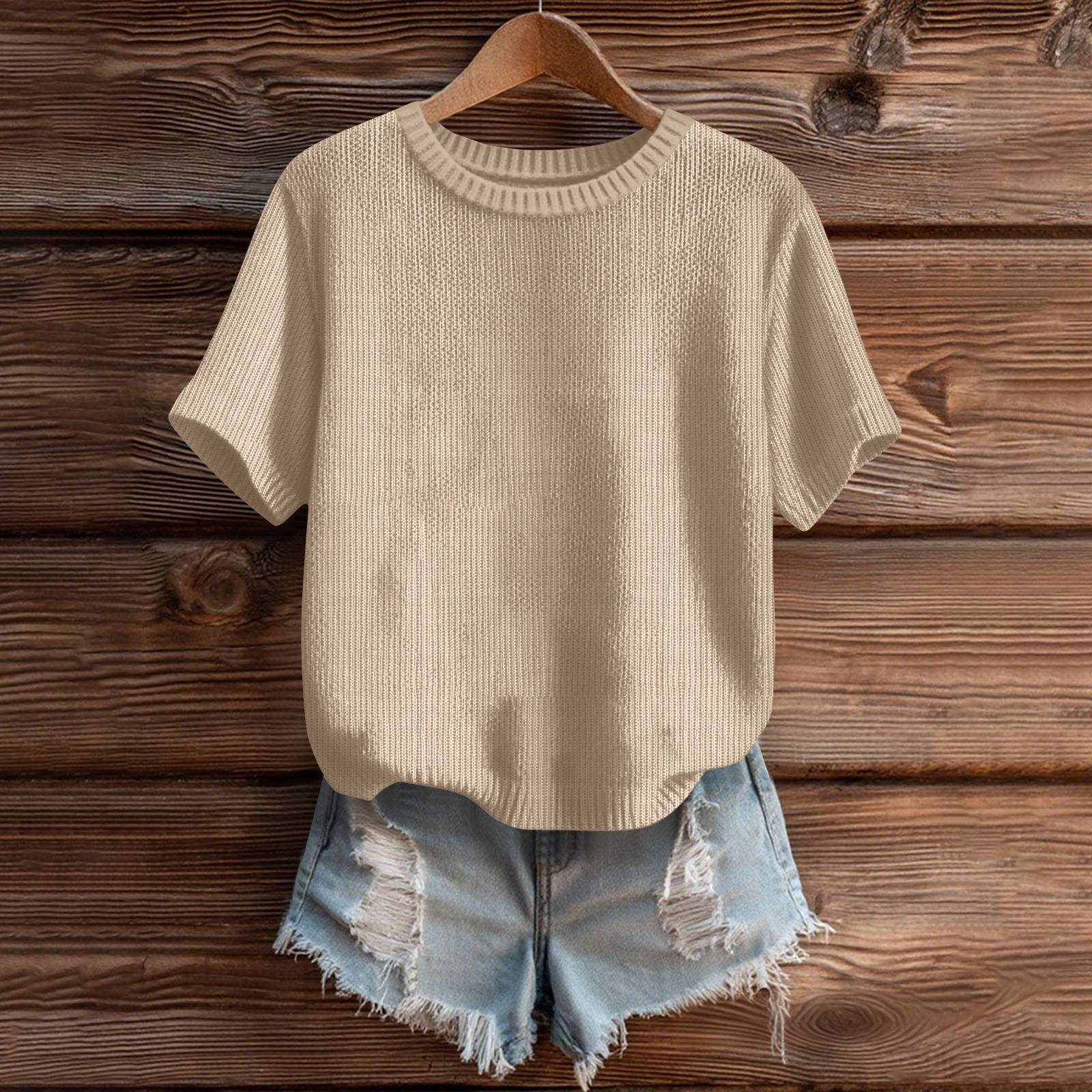 

Женский милый свитер вязаный модный повседневный с круглым вырезом и короткими рукавами уютный топ с принтом XL