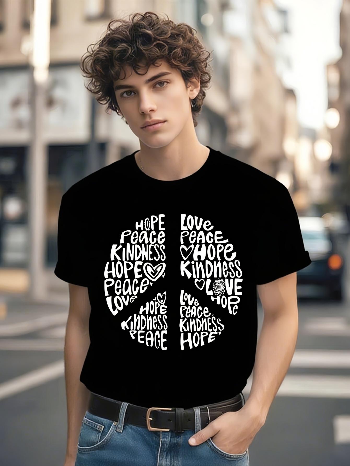 Payeah Wo Inspirational Quote T-shirt - Black Casual Short Sleeve Round Neck Tee with Peace Love Hope Kindness Design M
