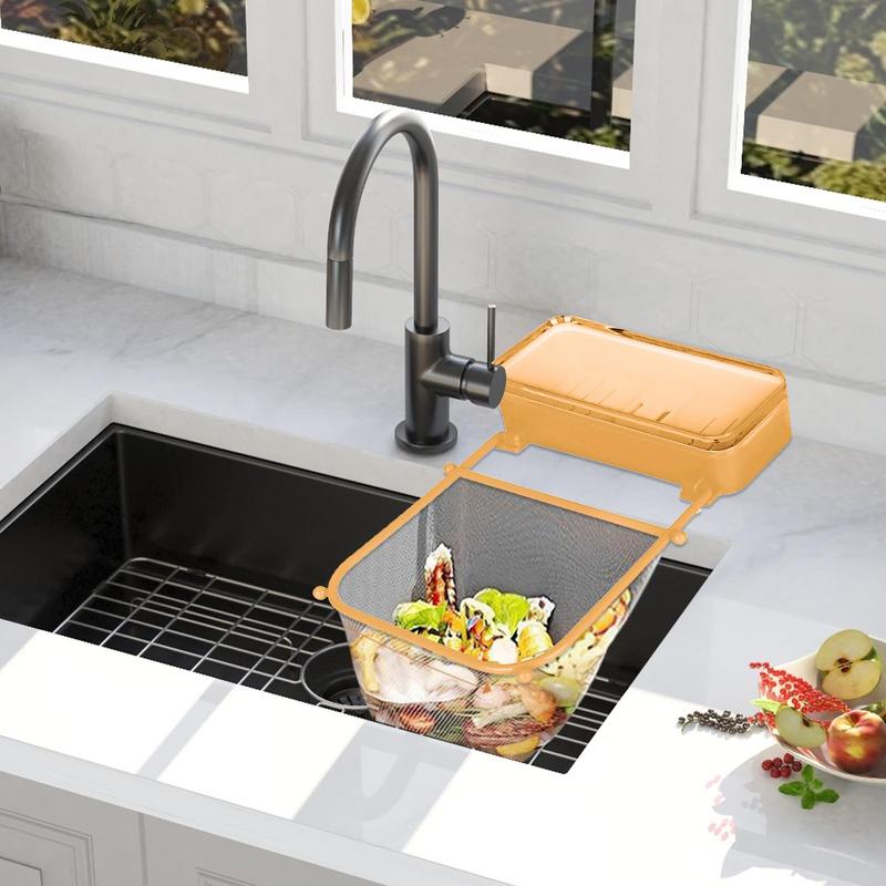 

Suction Cup Sink Strainer Anti-Clogging Filter Net Basket Holder Waste Garbage Net Shelf Foldable Sink Strainer With 50X Net For оранжевый