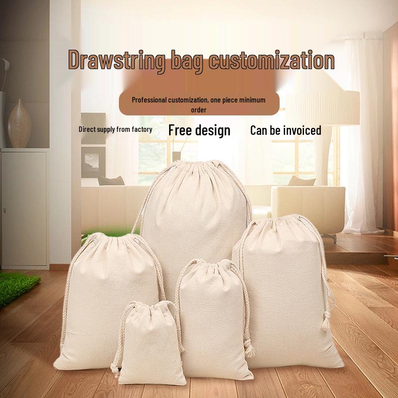Canvas Cotton Drawstring Christmas Backpack: Solid Color & Customizable Pattern Storage Bag White; 9x12cm; 80% Polyester + 20% Cotton