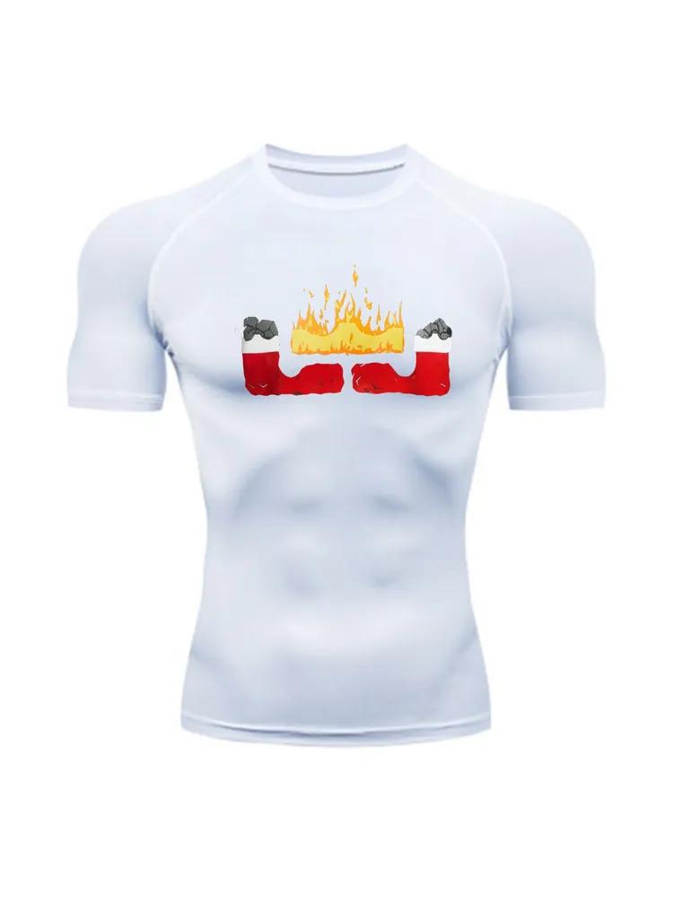 Men s Navy Blue Flame Fist Print Compression T-Shirt, Quick Dry Breathable Gym Workout Training Top S
