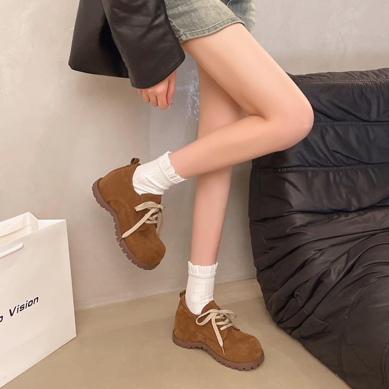 Fashion Suede Lace-Up Pumps Round Toe Flat with Solid Color Fashion Comfortable Sexy Elegant Novelty Women Shoes Newest Leather Shoes