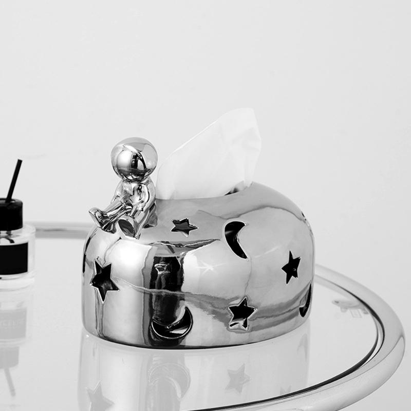 Elegant Silver Electroplated Sturdy Resin Tissue Holder Enhancing Living Room or Office Ambiances Decoration Use