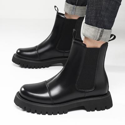 Winter Velvet Cotton Platform Martin Boots Medium and High Top Leather Shoes British Style Chelsea Leather Boots Sleeve Men's Cotton Shoes