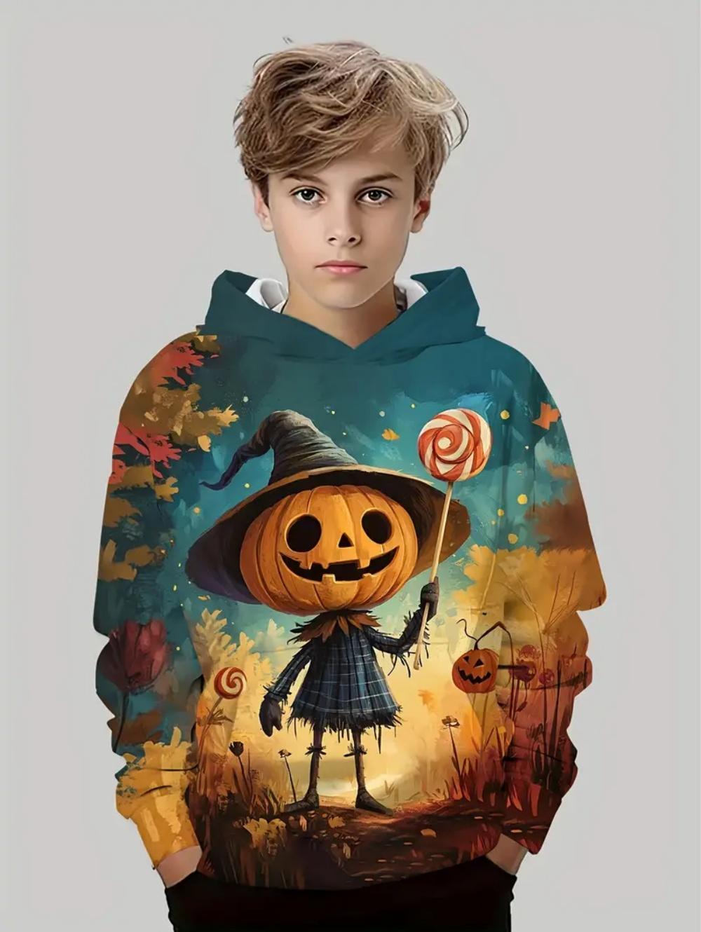 Halloween Boy Hoodie Fashion Pumpkin Graphic Autumn Sweatshirt Casual Pullover Cartoon Girl Clothes Outdoor Loose Children s Top 100
