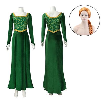 Movie Shrek Cosplay Costume Princess Fiona Green Dress Wig Carnival Fantasy Party Suit Roleplay Halloween Costumes For Women