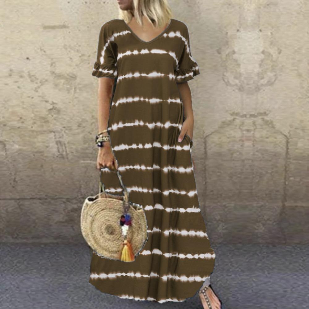 Women's Summer Dresses New Dresses V-neck Ruffle Sleeve Striped Printed Long Dresses Large Size S-5XL Casual Dresses