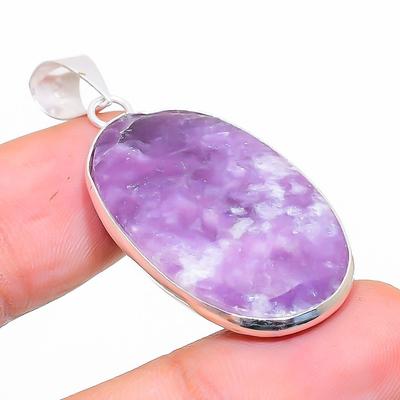 Natural Lepidolite Stone Gemstone 925 Sterling Silver Gift Pendant 1.77" B0o03