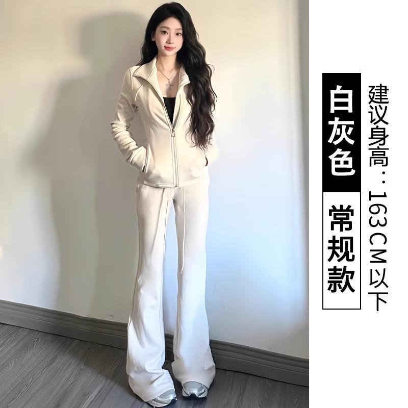 Grey micro-flared pants women's spring new high-waisted and thin casual sweatpants drape straight wide-leg sweatpants