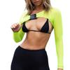Camiseta feminina sexy manga comprida pura malha cobrir cor sólida transparente arrastão rave festa crop top com fivela