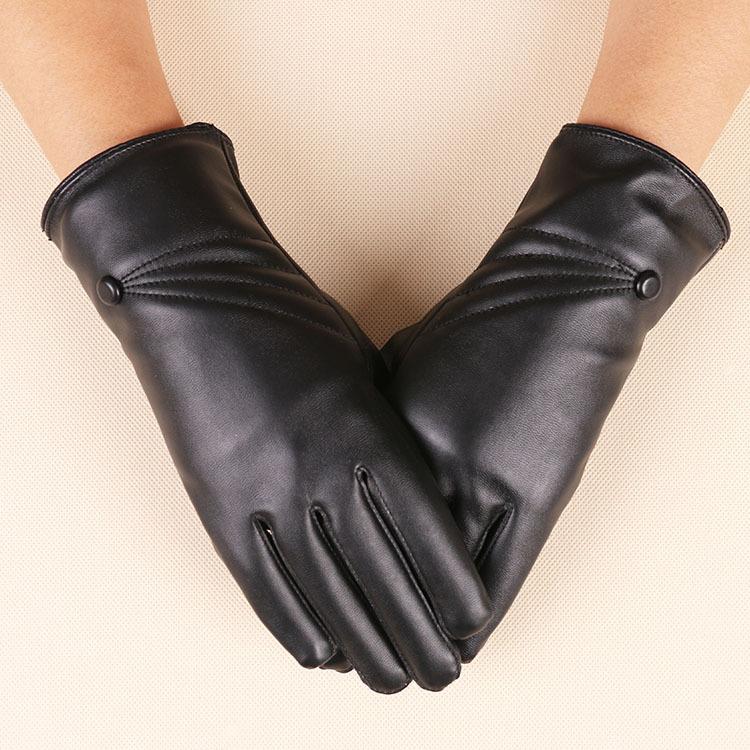 Women's PU Leather Touch Screen Gloves Imitation Leather Fashionable Warm Plus Velvet Cold Proof Women's Gloves Winter Riding Gloves