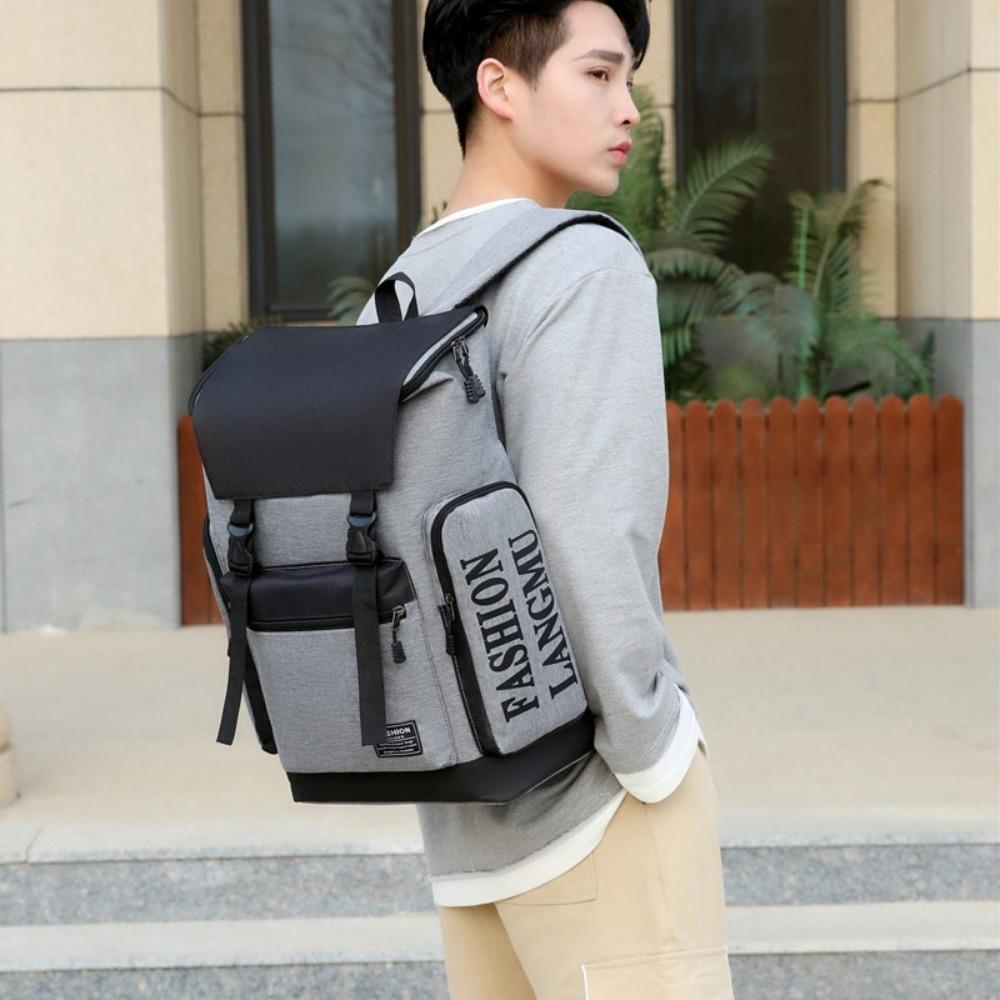 

Large Capacity Student Schoolbag Multifunctional Canvas Rucksack Fashion Men Backpack Students чорний