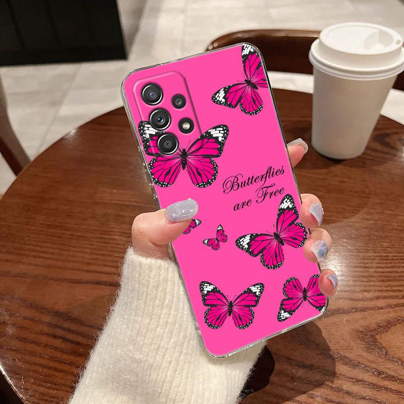 Pink Butterfly Clear Soft Phone Case For Samsung Galaxy A56 A57 A37 A55 A54 A36 A35 A26 A25 A16 A17 A07 A52 A34 A53 A21s Cover