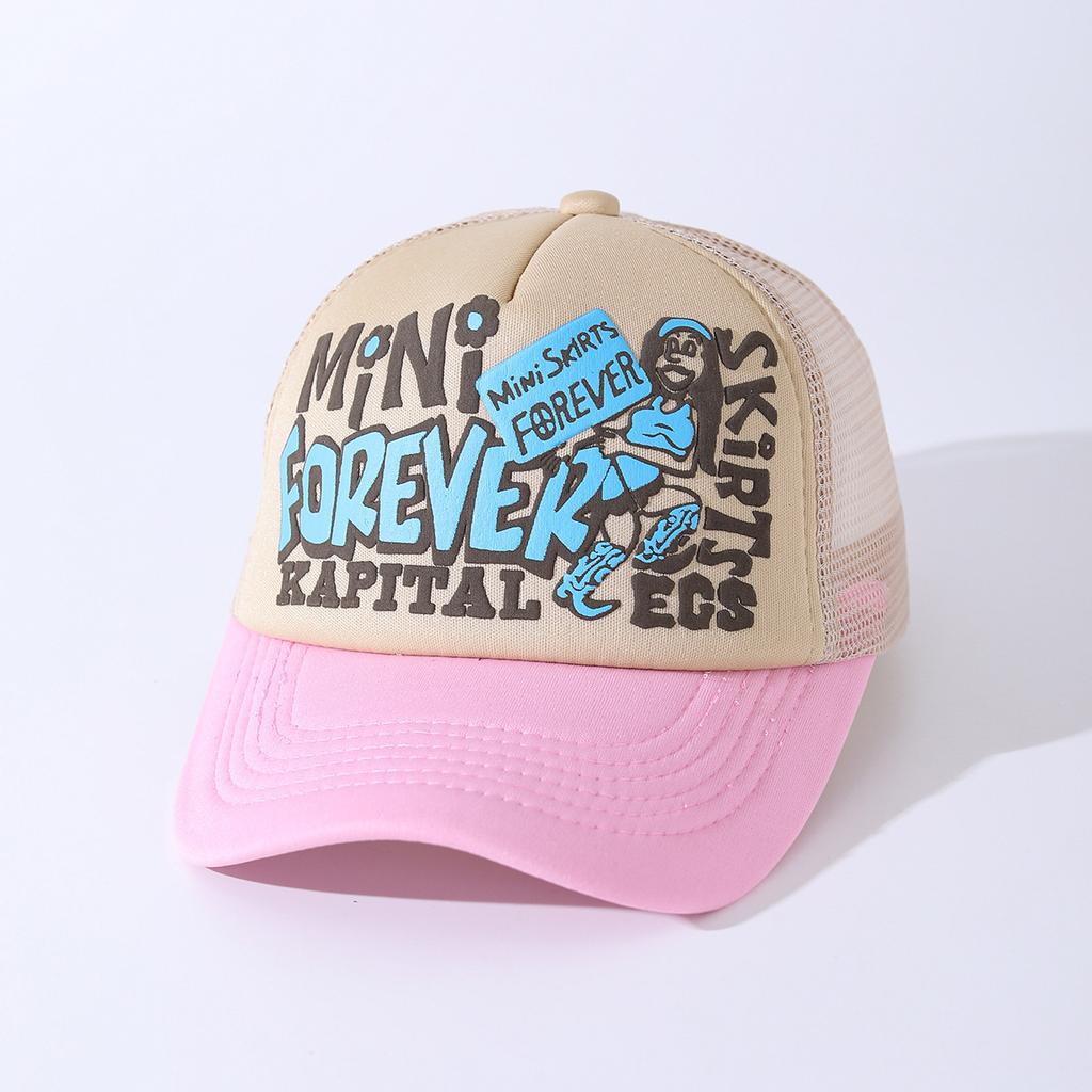 American Forever Printed Letter Baseball Cap Men'S And Women'S Sunshade Color Matching Trendy Brand Street Mesh Truck Hat