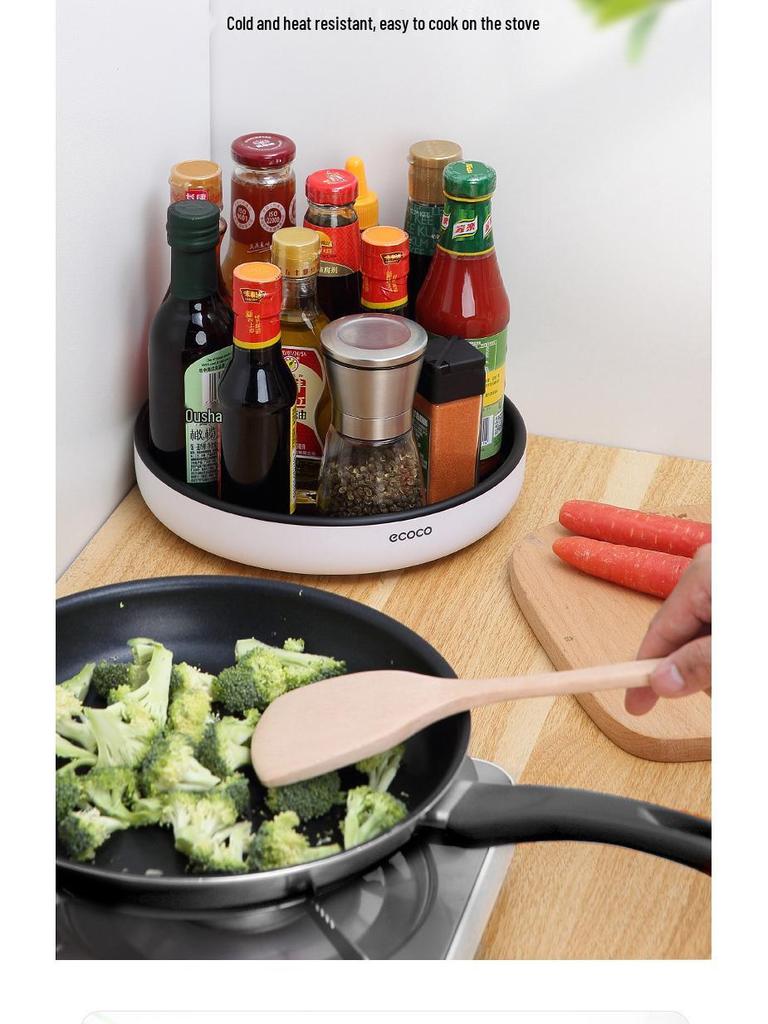 Rotating Kitchen Spice Set: Salt & Sauce Storage Jars with Tray