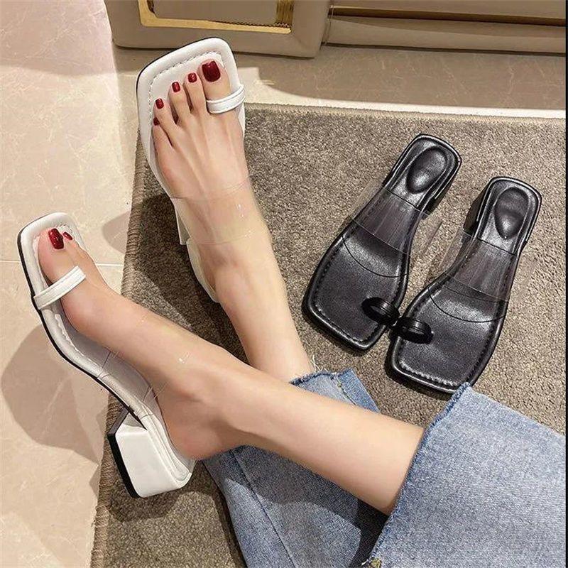 Open-toed Slippers Women's Summer Sandals Wear Internet Celebrity Fashion High Heels 2025 New Thick Heel Cover Toe Cool Slippers Women's Summer