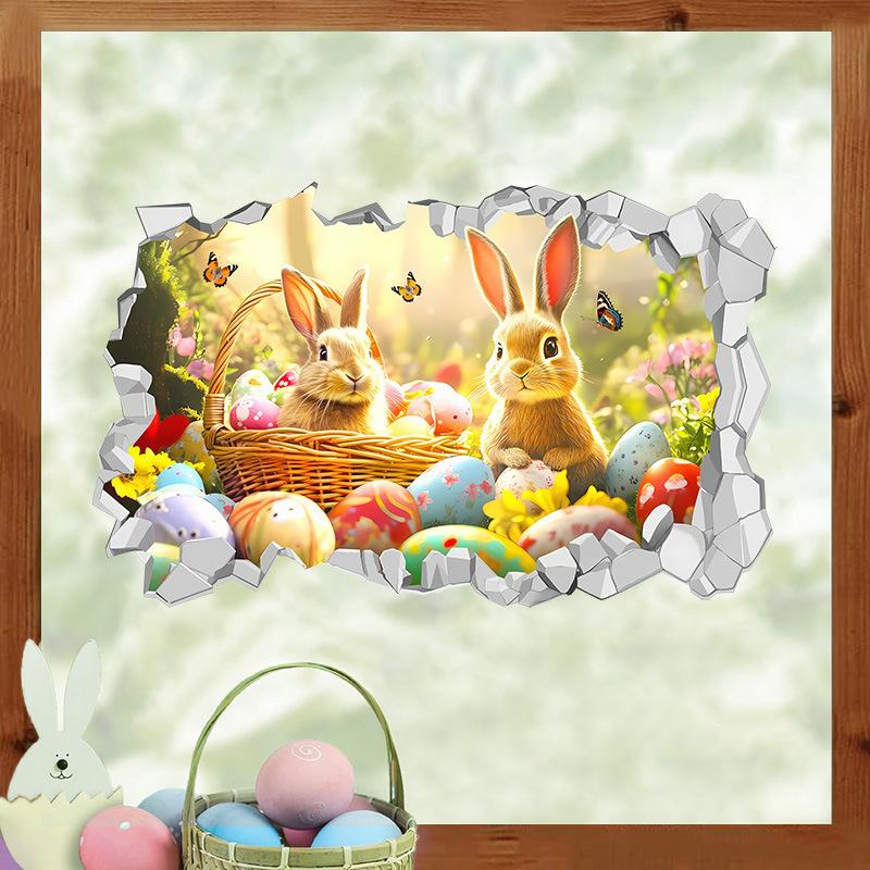 Creative Easter Wall Stickers 3D Breakthrough Stickers Easter Bunny Wall Decals For Home Roomm Room Party