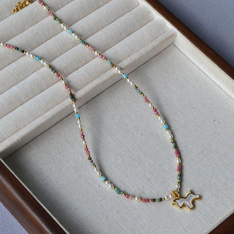 

Красочное ожерелье-подвеска «Единорог» с имитацией жемчуга и бусинами из натурального камня, вдохновленное японским и корейским нишевым дизайном