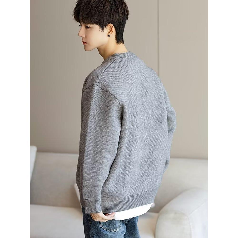 Unisex-Strickjacke mit Baseballkragen, grob gestrickt, Modell 2026: Lässiger, einfarbiger Strickmantel für Frühling/Herbst.