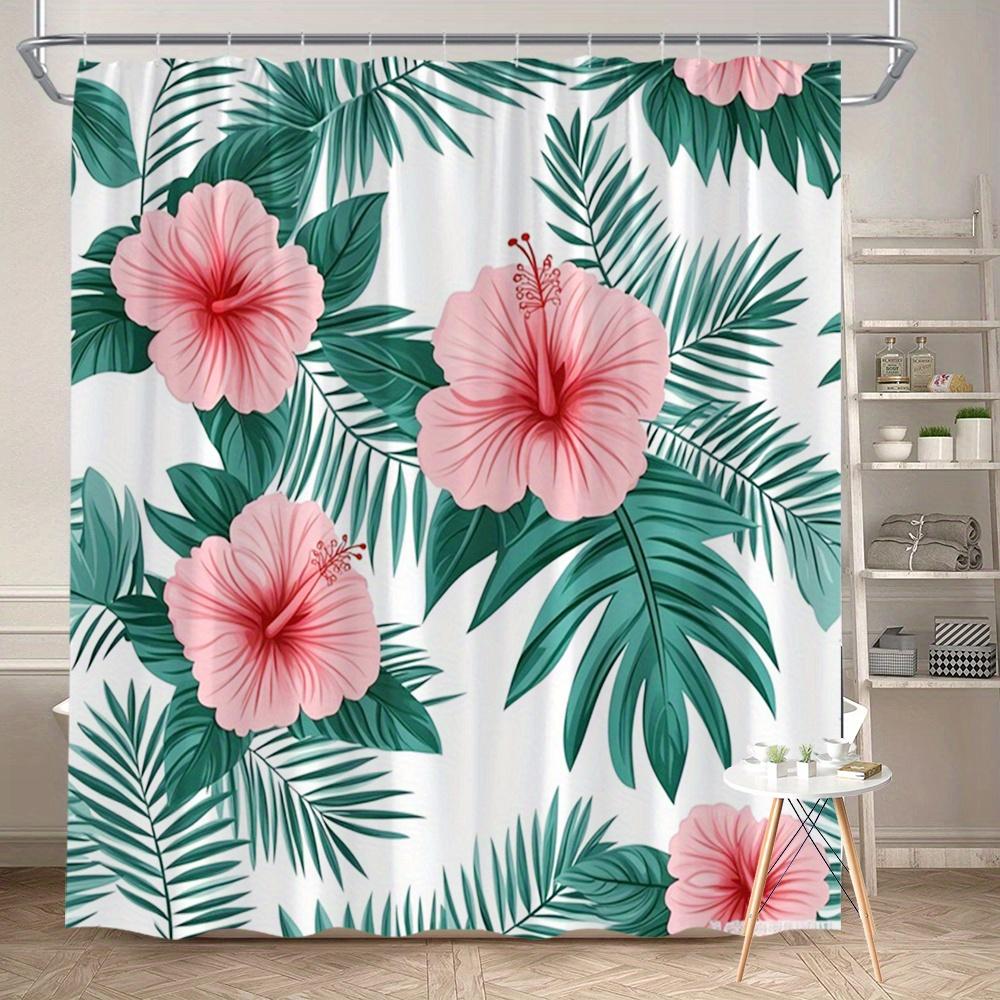 

1Pc Pink Flower And Green Leaf Pattern Shower Curtain - Polyester Fabric, Machine Washable, Suitable For Bathroom Decoration W60H190(CM)-1 Pcs