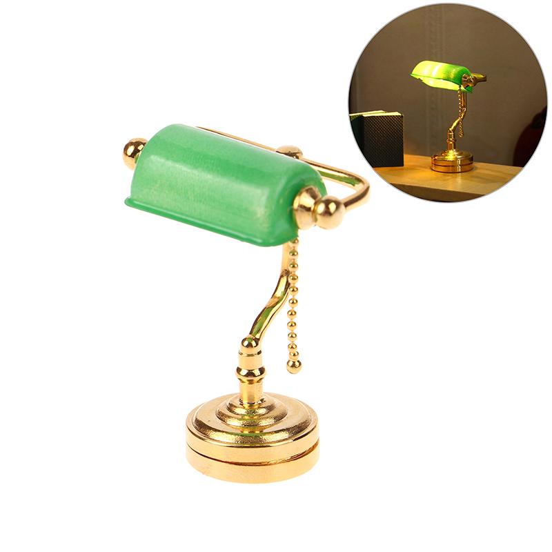 1:12 Puppenhaus Miniatur Schreibtischlampe Led Lampe Grün Postbote Licht Möbel Dekor