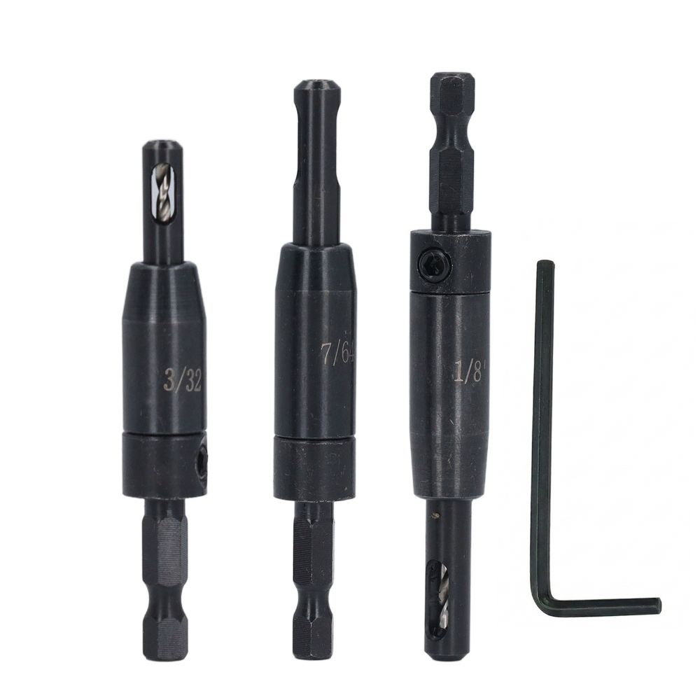 3 PCS Hex Shank Self Centering Drill Bit Set Center Drill Bit  Cabinet and Door Hinge Installation